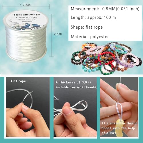 Flat Elastic Line 0.8 mm Elastic Bracelet Rope Bead Rope for String Jewelry Production and Bracelet Production (100 m) - size: 1 pack