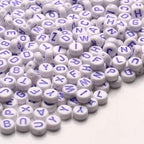 Purple Letter Beads Alphabet Letters White Round Bead, 4x7mm 1200pcs, Flat Letter Beads Purple Friendship Bracelets Making Kit Beads for Bracelets Purple Beads with Box - color: Purple Letter White Bead, size: 4×7mm(Round)