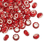 100pcs Red Glass Beads 14mm European Large Hole Beads Faceted Glass Crystal Valentine Christmas Bead for Bracelet Jewelry Making - color: Red