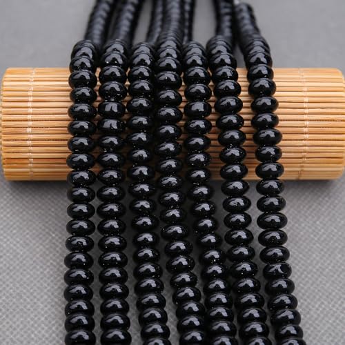 BONNY BOXX 1 Strand Natural 5 * 8mm Black Obsidian Rondelle Beads, Natural Abacus Disk Stone Beads Loose Spacer Gemstone for DIY Bracelet Necklace Jewelry Making - color: Black Obsidian, size: 5*8mm