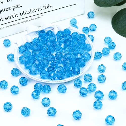 Dowarm 200 Pieces 4mm Round Crystal Glass Beads for Jewelry Making Crafts Wine Charms Wind Chimes Suncatchers, Faceted Rondelle Loose Spacer Beads, Lake Blue - color: 21-Lake Blue | Aquamarine, size: 4MM