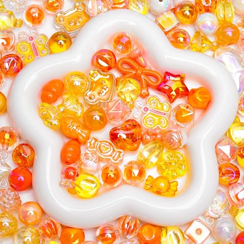 BONNY BOXX 100g Mixed Premium UV-Coated Iridescent Acrylic Beads, Bulk Pastel Color Craft Beads for Jewelry Making, DIY Bracelets, Necklaces, Earrings, Keychains, Resin Art, Pen Decor (Orange) - color: Orange
