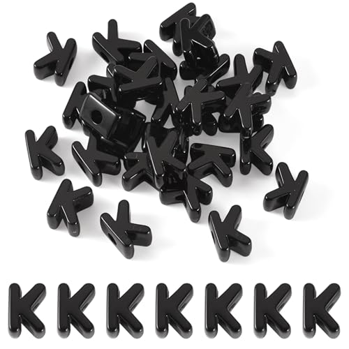 Craftora 30Pcs 20mm Black Large Letter Beads, Acrylic Big Alphabet Beads, Jumbo Initial Letter K Bead with Large Hole for Friendship Bracelets Keychain Bag Charms Shoelaces - color: Letter K