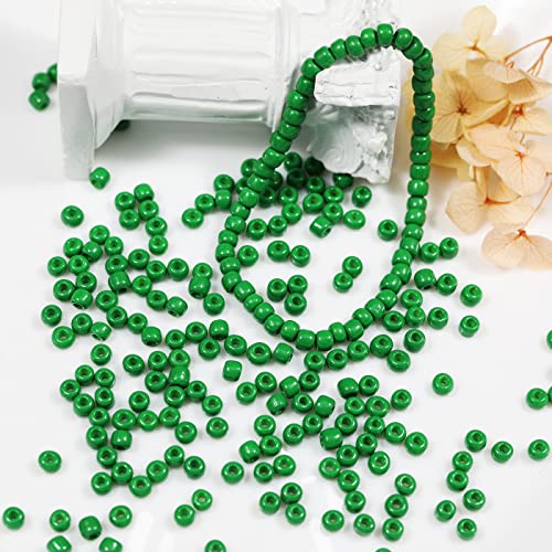 Bala&Fillic Green Color 4mm Seed Beads About 1200pcs/100Grams in Bag, 6/0 Glass Craft Beads for Making Bracelet and Necklace (Green) - color: Green -4mm