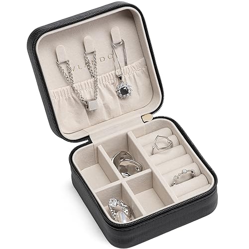 VLANDO Travel Jewelry Box, Small Jewelry Travel Organizer Case for Girls Women - Black - color: Black, size: A. with Hook