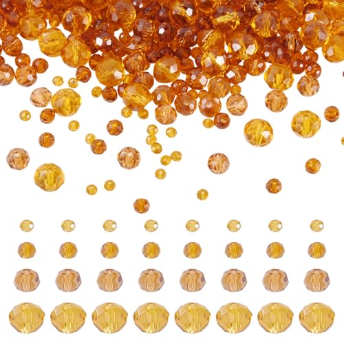 4 Strands Faceted Glass Beads Crystal 3/4/6/8mm Rondelle Transparent Glass Loose Spacer Beads for DIY Bracelet Necklace Wristband Keychain Jewelry Craft Making, Deep Orange - color: 3/4/6/8mm-Deep Orange