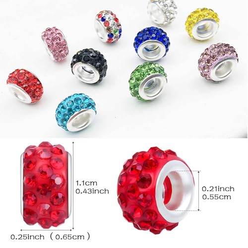 50 PCS Large Hole Beads Rhinestone European Bead Crystal Charm Spacer Rhinestone Beads for Pens Making Bulk Beadable Pens Jewelry Making Supplies DIY Crafts Bracelet(Blue,12mm) - color: Blue