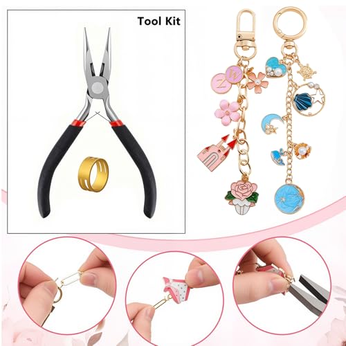 ZOODAMAI 544-Piece Charms Lip Gloss Keychain Making Kit -DIY Craft Supplies,Jewelry Making Kit | Includes Storage Box & 5 Velvet Drawstring - size: 544PCS