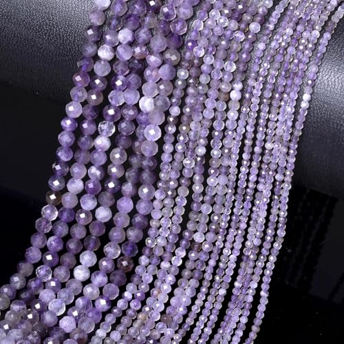 4mm 90pcs Natural Amethyst Stone Beads, Songxi Small Faceted Round Loose Gemstone for Jewelry Making, DIY Art and Craft, Bracelet Necklace (1 Strand) - color: Amethyst, size: 3.7-4.2mm