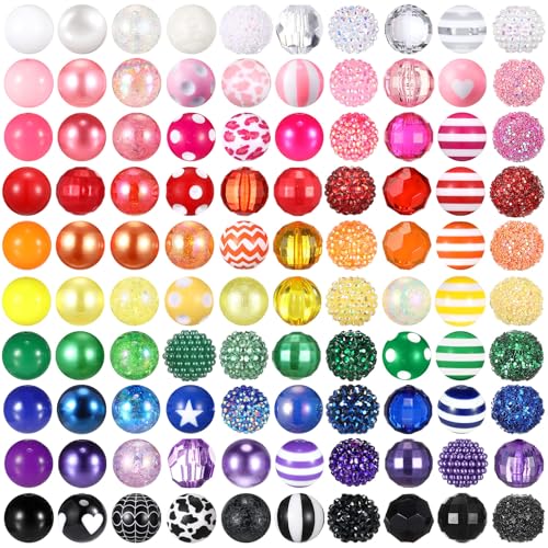 Huquary 100 Pcs 20mm Rhinestone Bubblegum Beads for Pens Mixed Crystal Resin Chunky Beads for DIY Craft Keychain Necklace Bracelet Jewelry Making(Mix Color) - color: Mix Color