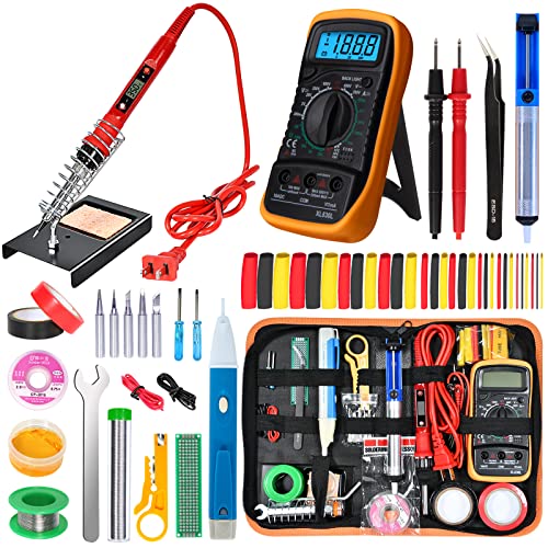 Electronics Soldering Iron Kit, 80W LCD Digital Soldering Gun with Adjustable Temperature Controlled and Fast Heating Ceramic Thermostatic Design, 24pcs Solder Kit Welding Tool - color: Red