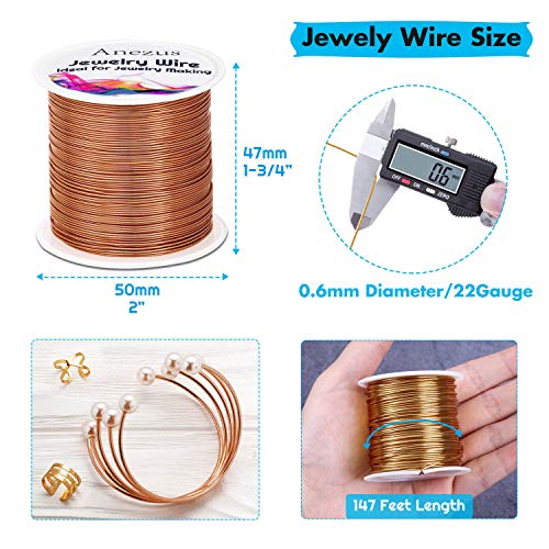 22 Gauge Jewelry Wire, Anezus Craft Wire Tarnish Resistant Copper Beading Wire for Jewelry Making Supplies and Crafting (Copper, 49 Yards/45 Meters) - color: Copper