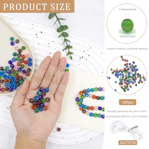 100Pcs Multicolor Glass Beads, 8mm Glow in The Dark Round Glass Beads for Jewelry Making, Earring Spacer Beads, DIY Crafts Bracelets Necklaces Earrings with 1.5~2mm Hole - color: Multicolor