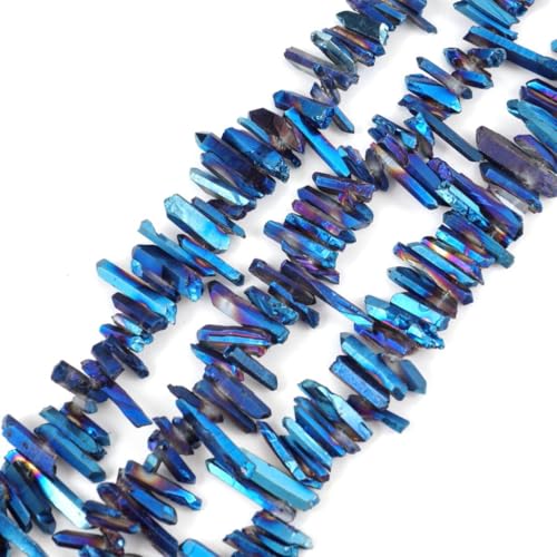 Adabele 15 Inch Natural Raw Healing Crystal Quartz Gemstone Loose Beads Small Drilled 15 Inch Sapphire Blue AB Titanium Coated Chakra Gem Stone Drop Stick GA4 - color: Sapphire Blue Ab, size: Small Size (15 Inch/1 Strand)