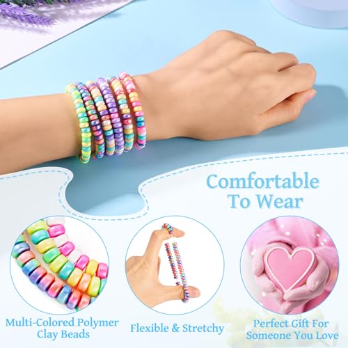 Elecrelive Glass Round Beaded Bracelet Set Clay Beaded Bracelets Stretch Bracelets - color: 6 Colors