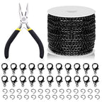 Swpeet 102Pcs Black 3mm by 10 Yard Length Jewelry Making Chains Kit with Jump Rings, Lobster Clasps and Jewelry Plier, Necklace Chains Flat Cable Link Chain Bulk Ideal for DIY Craft Jewel Making - color: Black