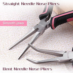 2PCS Mini Needle Nose Pliers Set Smooth Jaws Small Long Nose Pliers and Bent Nose Pliers Jewelry Plier for Jewelry Making, Extra Long Needle Nose Plier for Wire Wrapping Object Gripping - style: Straight & Bent Needle Nose Plier Smooth Jaws