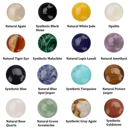 SUPERFINDINGS 16 Styles Half Round Gemstoness Cabochon 20mm Flat Back Stones Beads Quartz Crystal Cabochons for Bracelet Necklace Jewelry Making - size: 20mm