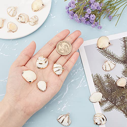 SUNNYCLUE 1 Box 16Pcs Seashell Charms Oval Ocean Beach Spiral Connectors Pendant Conch Shells Charms with Plated Golden Loop Bail for Jewelry Making DIY Necklace Bracelet Supplies - color: 1 Box 16Pcs Seashell Charms
