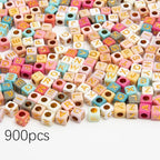 900pcs Square Colorful and Gold Letter Beads Acrylic 6x6mm Cube Beads for Bracelets Necklaces and Jewelry Making Alphabet Bead - color: Colorful-Gold