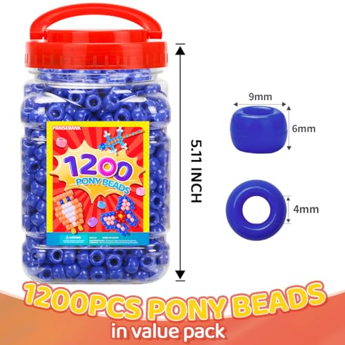 Praisebank Pony Beads, 1200pcs 6x9mm, Wholesale Beads, Bracelets Jewelry Making, Arts & Crafts(Dark Blue) - color: DARKBLUE, size: Small Size