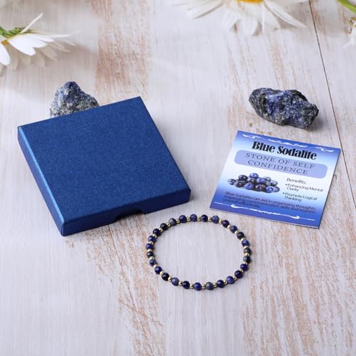 QOGIR 14k gold Handmade Healing Bracelet, Natural Gem Stone Crystal Elastic Gold Bracelet - color: Blue Sodalite - Self Confidence, size: 4m