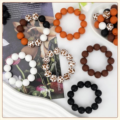 100 Pcs 15mm Silicone Beads for Keychain Making, Pink Gream Silicone Beads Bulk Round for Bracelets Pens Crafts Jewelry Making (Brown White) - color: Brown White