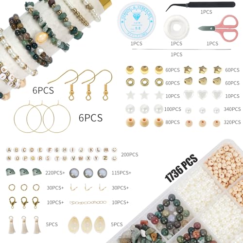 TOIPINIO Bracelet Making Kit Jewelry Making Supplies Kit Natural Stone Beads for Irregular Natural Stone with for DIY Craft -1736 PCS Friendship Bracelet/Necklace/Earrings for Adults (Indian Jasper) - color: Indian Jasper