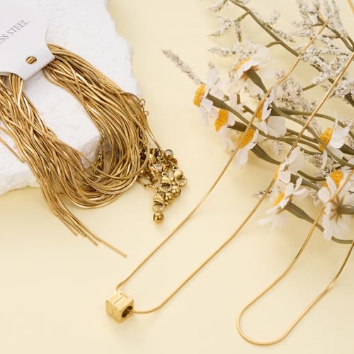 Crisjanggo 10 Pack Snake Necklace Bulk Gold Plated Stainless Steel Threader Adjustable Necklace Chain for Jewelry Making - color: Gold Snake