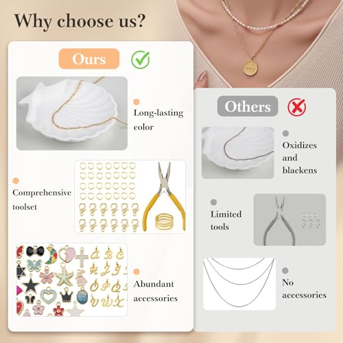 18K Gold Necklace Chain Kit for Jewelry Making, 20 Feet DIY Bracelet Chains with Jump Rings, Lobster Clasps, Connectors, Jewelry Pliers, 30 Colorful Graphic Charms & 36 Letter Pendants - color: 18k Gold-20 Feet 6 Rolls+Pendants