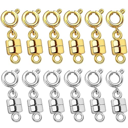 OHINGLT Strong Magnetic Necklace Clasps and Closures,Gold and Silver Plated Jewelry Clasps Converters for Bracelet Necklaces Chain - color: 12Pcs | Gold & Silver