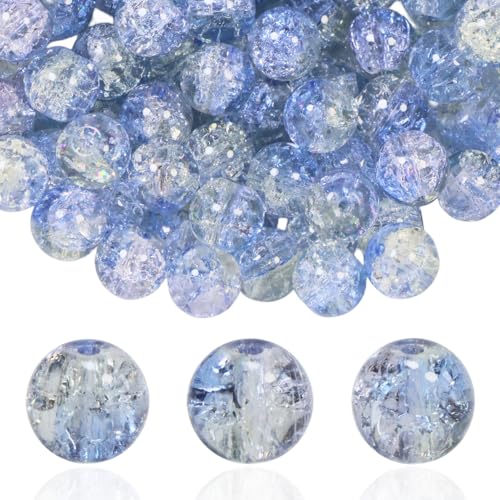 100Pcs 10mm Crackle Glass Beads for Jewelry Making - Round Spacer Crystal Beads Bulk, DIY Craft Supplies for Necklace Bracelet Earrings (Light Blue Transparent) - color: Light Blue Transparent
