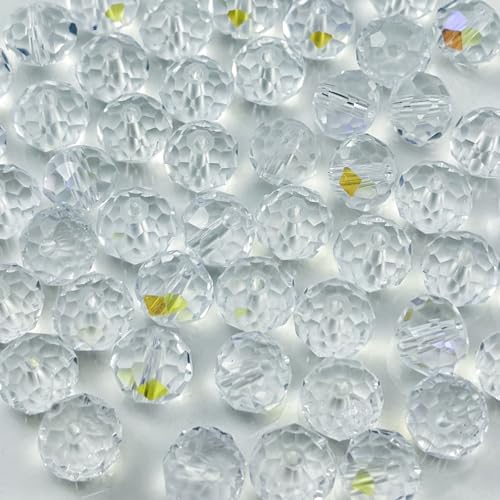 100pcs 8mm Crystal Glass Beads for Crafts Faceted Rondelle Glass Beads for Jewelry Making Crystal Spacer Beads for Necklaces Bracelets Earrings DIY Craft(Crystal AB) - color: Crystal AB, size: 8mm