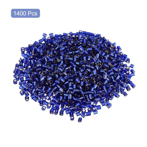 uxcell 1400Pcs Glass Bugle Beads, 1.5x1.5mm Tube Mini Loose Glass Seed Spacer Bead for DIY Earrings Necklaces Bracelets Jewelry Making (Silver-Dark Blue) - color: Silver-Dark Blue, size: 1.5x1.5mm