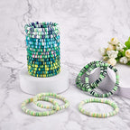 Ornaland Heishi Surfer Bracelets Set Polymer Clay Heishi Beads Stretch Bracelets Multi-Layer Stackable Friendship Bracelets Bohemia Summer Beach Jewelry for Women - color: Green