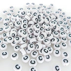 200+ Pieces 4x7mm Single C Letter Beads for Jewelry Making, White Round Acrylic Bulk Alphabet (Black on White) - size: Single letter C 200+ Pcs