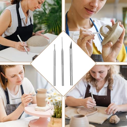 14 Polymer Clay Tools Acrylic Roller Clay Rolling Pin with Thickness Rings Tissue Blade Sculpting Earring Making Kit Supplies Slicer Knife Dotting Tool Jewelry Accessories Mini Cutters Press - color: 14 Pcs