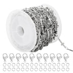5 Meters Stainless Steel Cross Link Chains in Bulk for DIY Men Women Jewelry Making with Lobster Clasps, Jump Rings (Silver) - color: silver