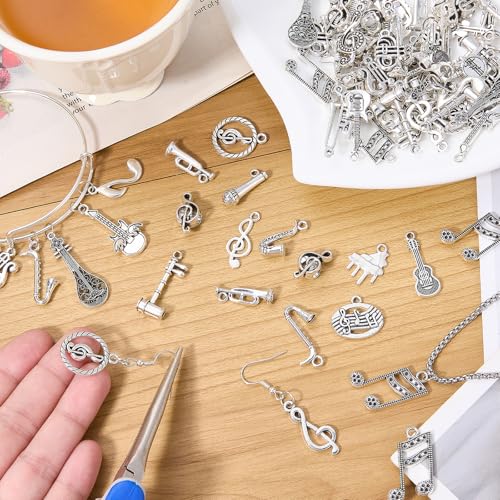 Charms for Jewelry Making Bulk Antique Silver Tibetan Alloy Pendants Love Word for Earring Bracelet Necklace - style: Music