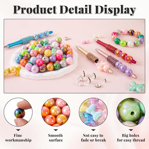 HUISUYTON 289 Pcs Beads for Pens, 16mm Acrylic Beads, Rainbow Color Pen Bead, Bubblegum Bead for Jewely Making, Bracelet, Beadable Pens, Earring - color: 289 PCS Bubblegum Beads Mixed Set