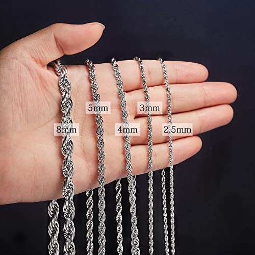 Twist Chain Necklace - Stainless Steel Rope Jewelry for Men & Women - size: 26 Inches, style: 2.5 mm Wide