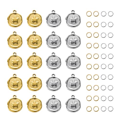 UMAOKANG Stainless Steel Charms Bulk for Jewelry Making Round Star Charm Pendant for Bracelet DIY Jewelry Supplies - color: Star Gold Silver