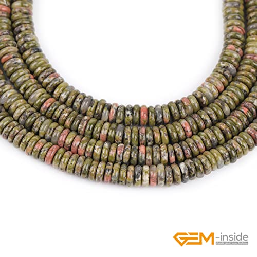 GEM-Inside 2x6mm Natural Green Unakite Jasper Stone Heishi Disc Rondelle Spacer Beads for Jewelry Making Full 15" Strand Energy Stone Healing Power Crystal - color: Green Unakite Jasper