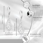 925 Sterling Silver Dangle Earrings for Women, 14K Gold Plated Filigree Dangling Leverback Earrings, Geometric Hypoallergenic Lightweight Dangly Drop Earings for Women Trendy Jewelry Gifts - color: A-Silver
