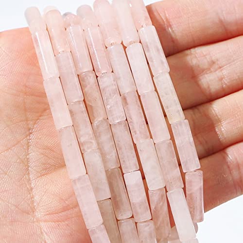 BEADIA Natural Rose Quartz Crystal Tube Beads 13x4mm 30pcs Cylinder Loose Semi Gemstone Beads for Jewelry Making Design - color: Rose Quartz Cylinder