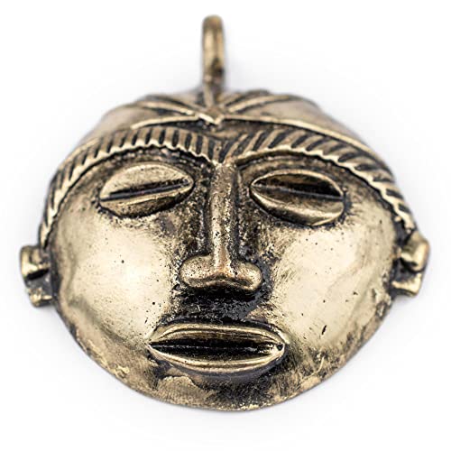 TheBeadChest Round African Brass Mask Pendant (58x62mm): Genuine West African Mask Design for DIY Jewelry & Necklaces - color: Brass, size: Medium (58x62mm)