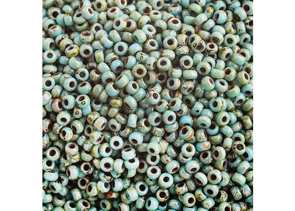 Miyuki Japanese Glass Seed Beads 22gms 11/0 in Blue Picasso Opaque Turquoise - color: Blue Picasso