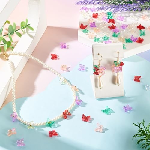 Beadthoven 120Pcs 6 Colors Butterfly Lampwork Beads Gold Sand Tiny Butterfly Shaped Glass Bead Caps Glittery Transparent Crystal Spacers for DIY Bracelet Necklace Earrings Jewelry Making - color: Butterfly Tiny