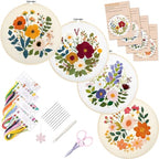Bonroy Embroidery Kit for Beginners with Instructions,Cross Stitch Kits for Adults with Pattern,Needlepoint Kits for Adult Include Embroidery Cloth Hoops Needles Threads (flowers2) - color: flowers2