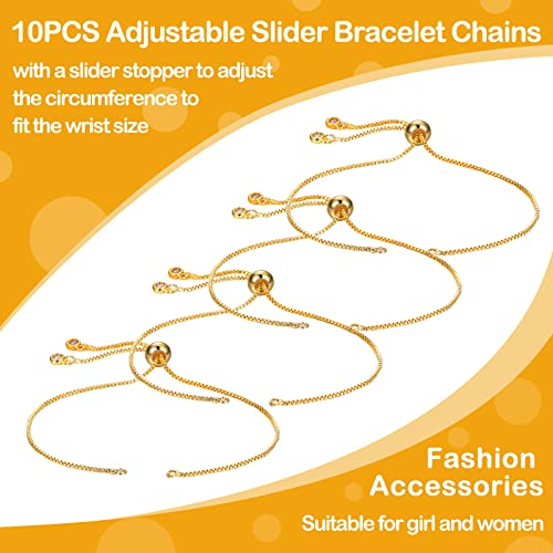Sureio 10 Pieces Adjustable Slider Bracelet for Jewelry Making Bracelet Chains for DIY Jewelry Making Findings Extender Chains with Rhinestones Ends for Woman Girl(Gold) - color: Gold